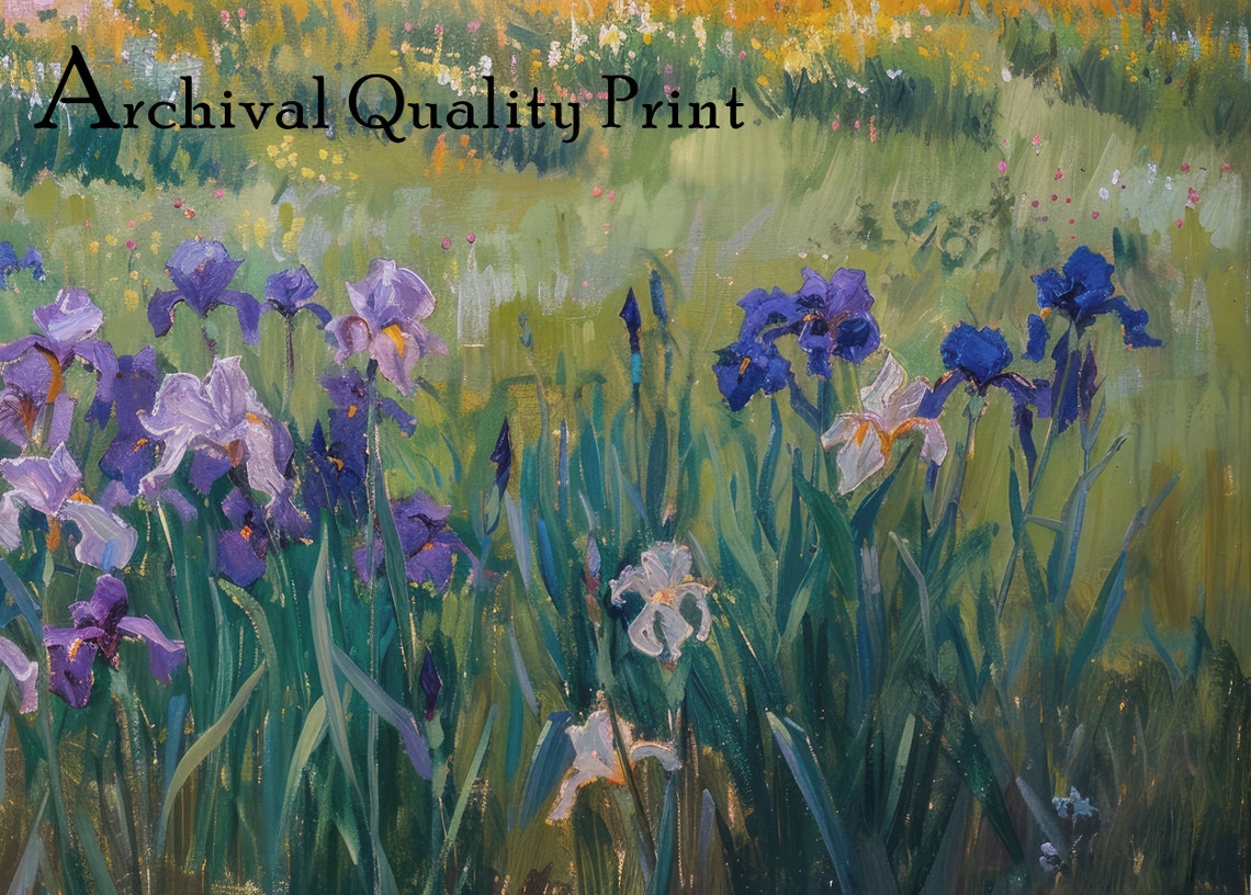 Iris Field Oil Painting Landscape Art Print - Image 4