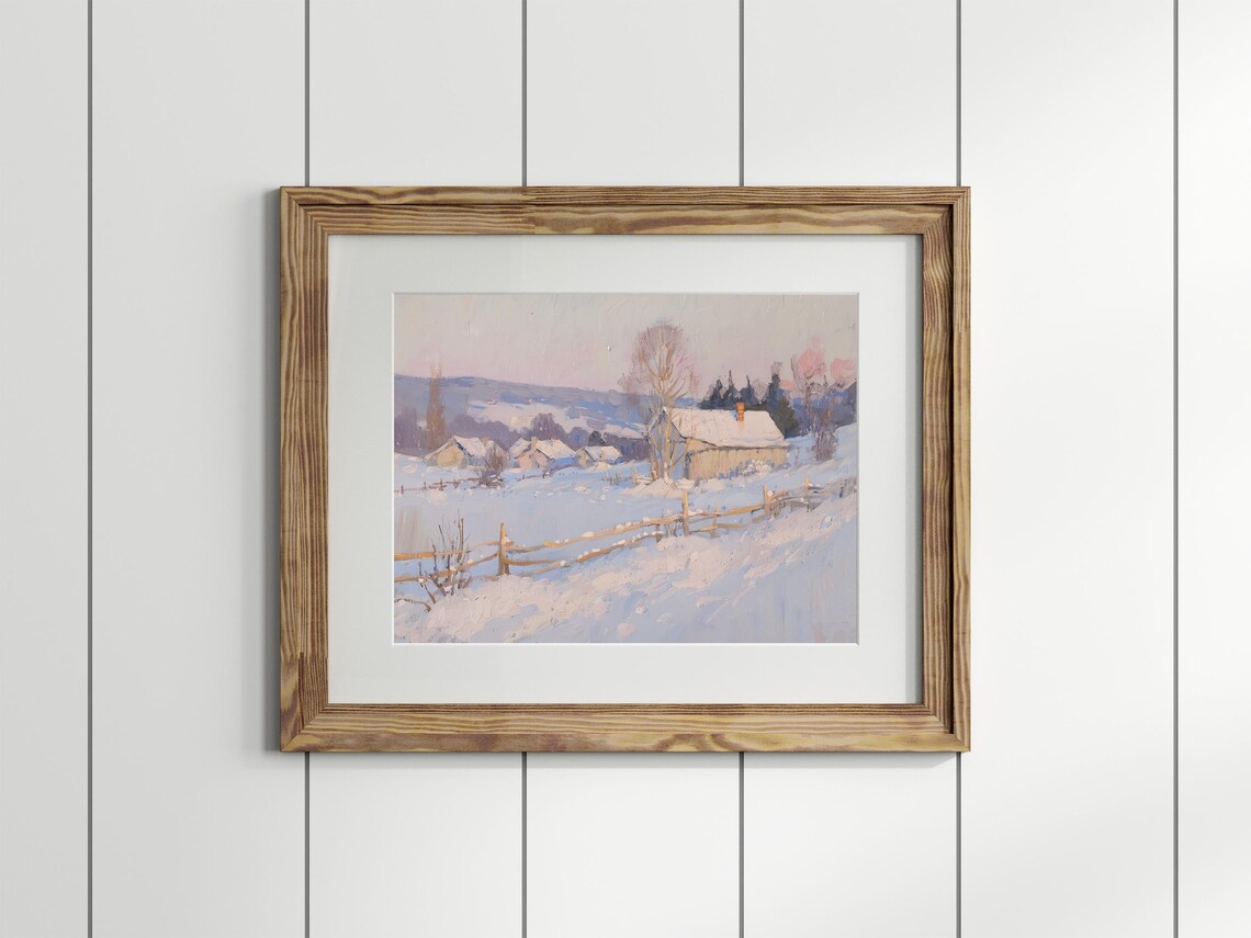 Abstract Winter Landscape Painting, Rustic Holiday Decor - Image 3
