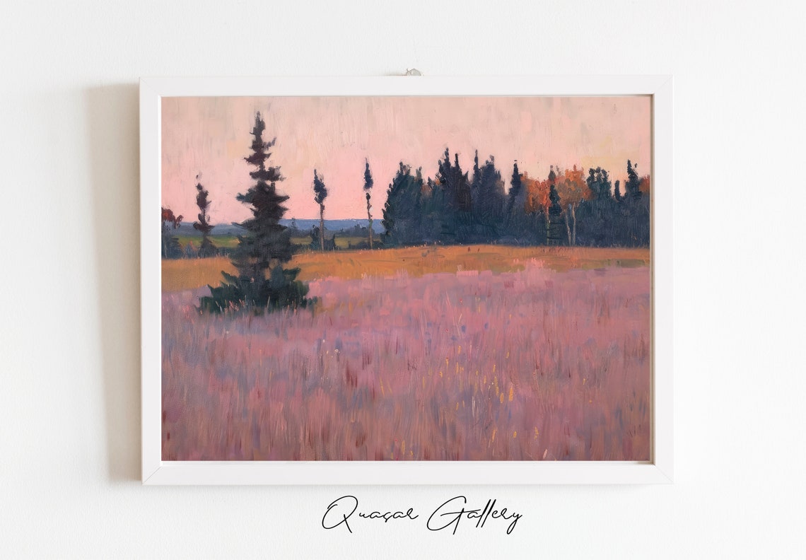 Countryside Landscaping Art Pink Landscape Wall Art Living Room Wall Art Pastoral Scene Art Horizon Art Print Field Painting - Image 4