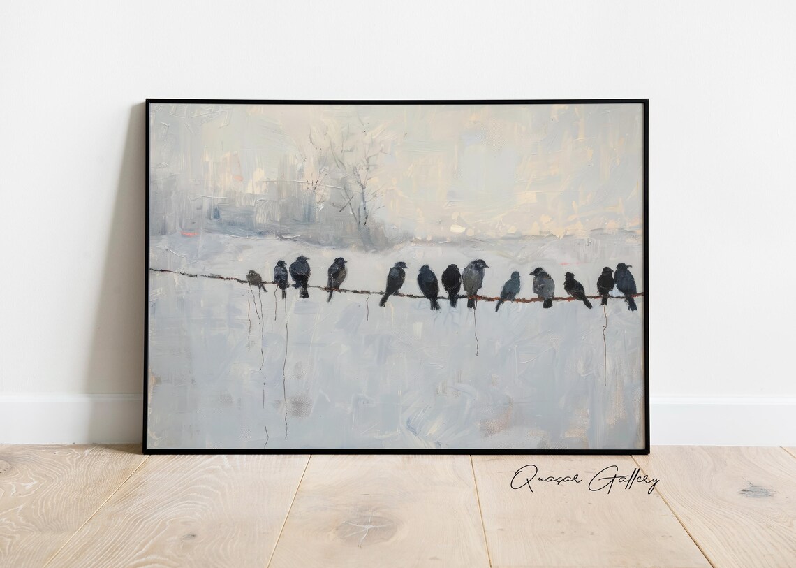 Minimalist Bird Art, Calm Winter Landscape