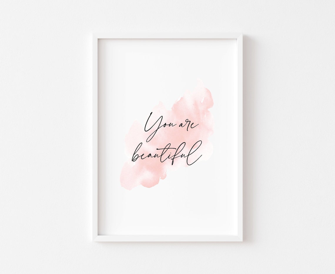 Blush You Are Beautiful Pink Watercolor Affirmation Script Poster
