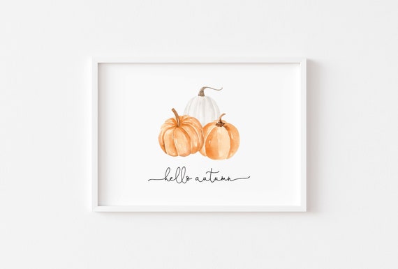 Hello Autumn Print Wall Art Decor Halloween Pumpkin Prints Fall Autumnal Seasonal