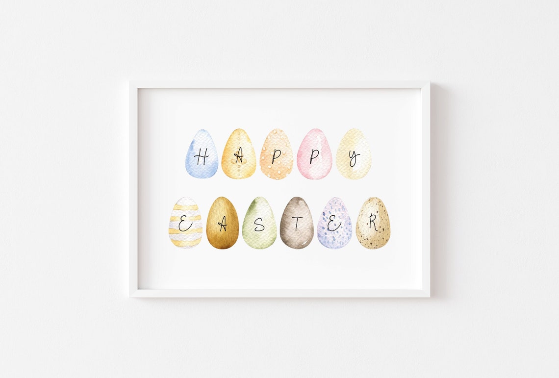 Happy Easter Watercolor Eggs Pastel Spring Holiday Decor Art Poster