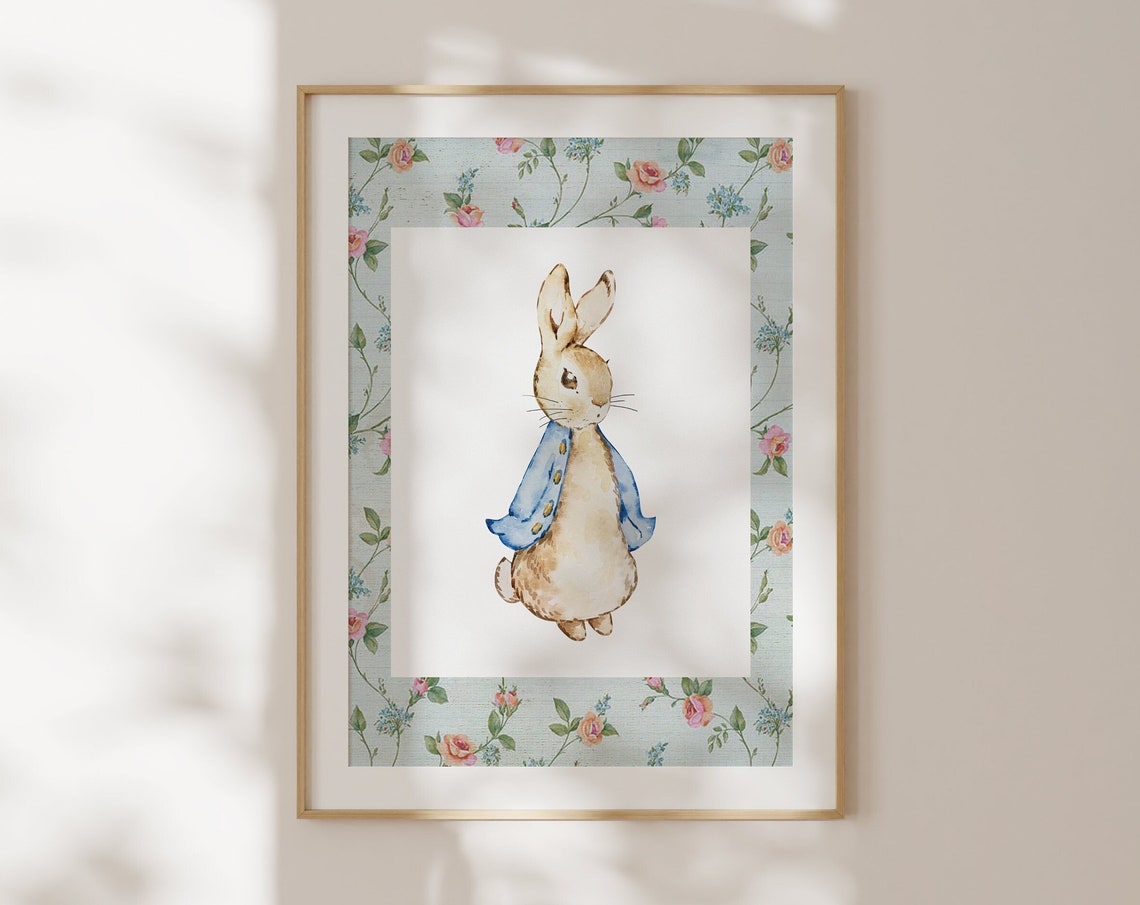 Beloved Classic Peter Rabbit Watercolor with Floral Border Poster - Image 3