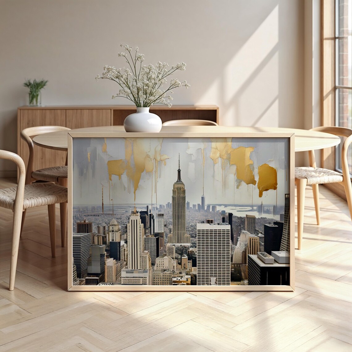 New York City Skyline Empire State Building Gold Abstract Modern Wall Art