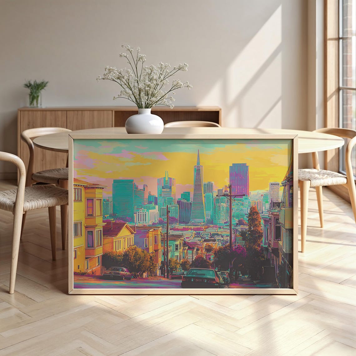 San Francisco Street Transamerica Pyramid Colorful Watercolor Poster