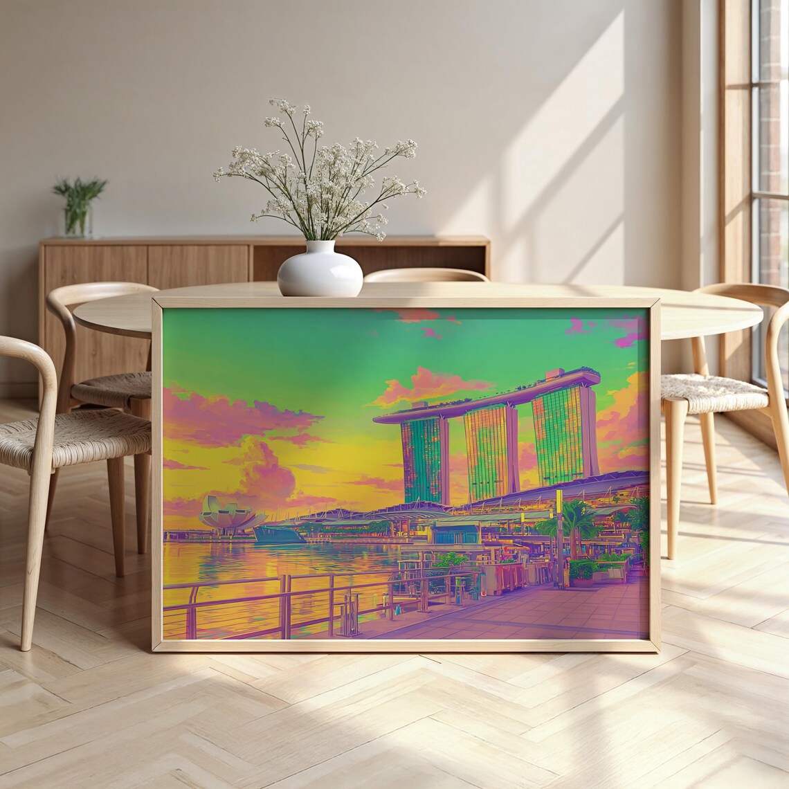 Singapore Marina Bay Sands Colorful Watercolor City Skyline Travel Poster