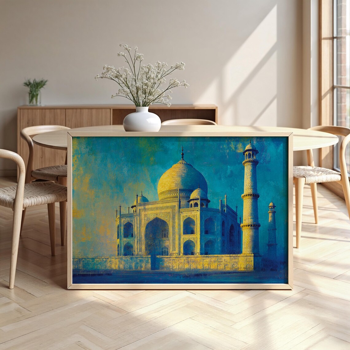 Taj Mahal India Contemporary Teal Gold Monument Landmark Art Poster