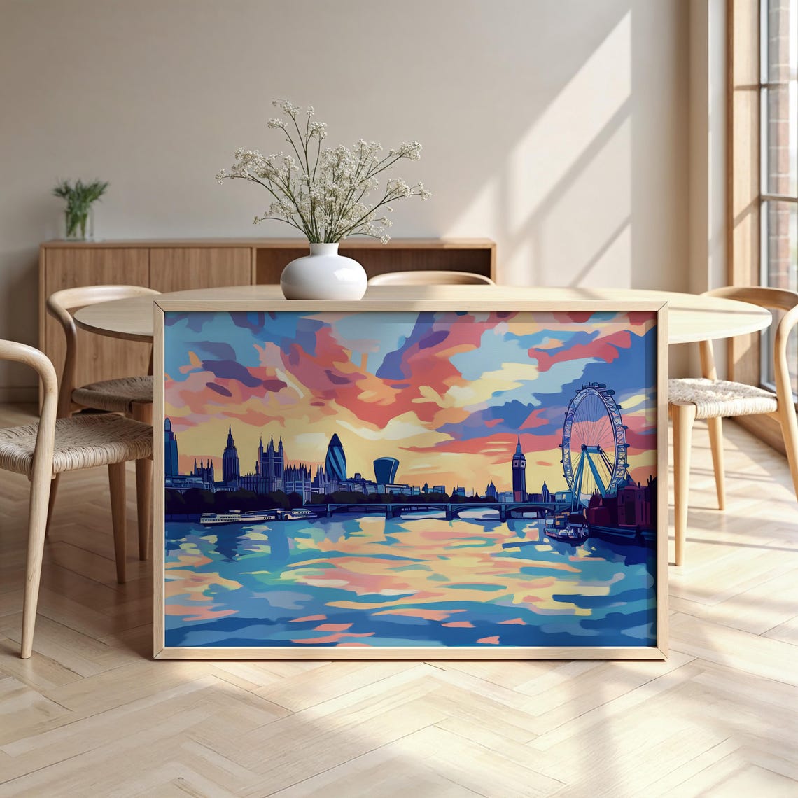 London Watercolour Thames Sunset Eye Big Ben Gherkin Skyline Poster