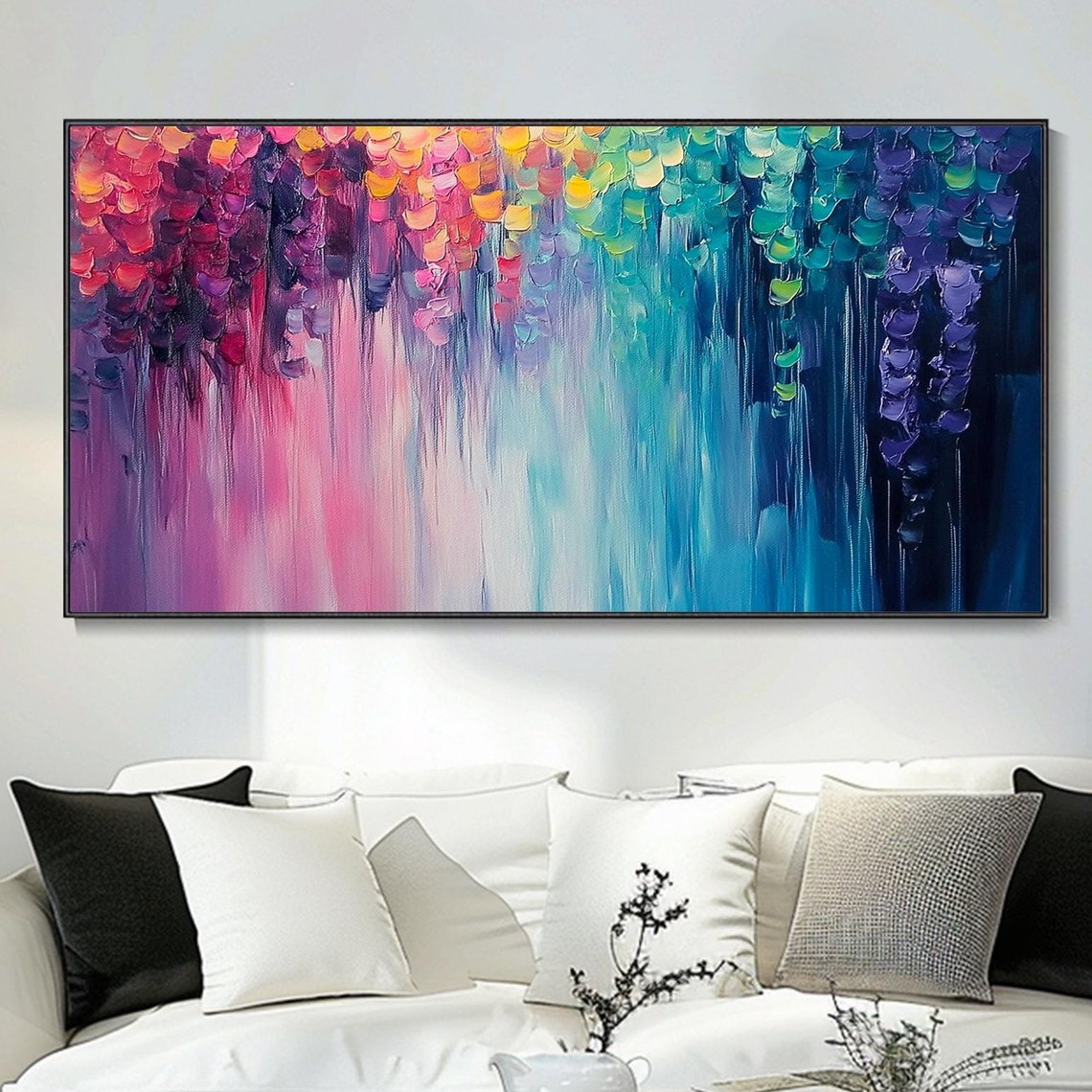 Rainbow Abstract Floral Dripping Petals Impasto Knife Art Poster