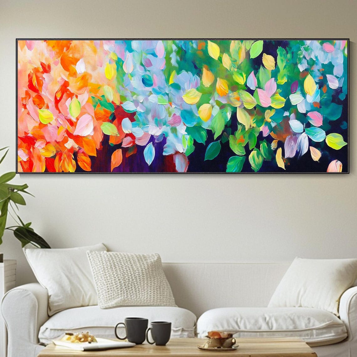 Colorful Abstract Leaves Rain Impasto Palette Knife Art Poster