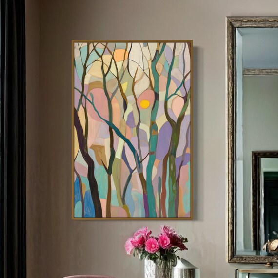 Soft Color Abstract Forest Print Enchanted Trees Wall Art Perfect Framed Decorative Art For Above Couch Or Bed Decor