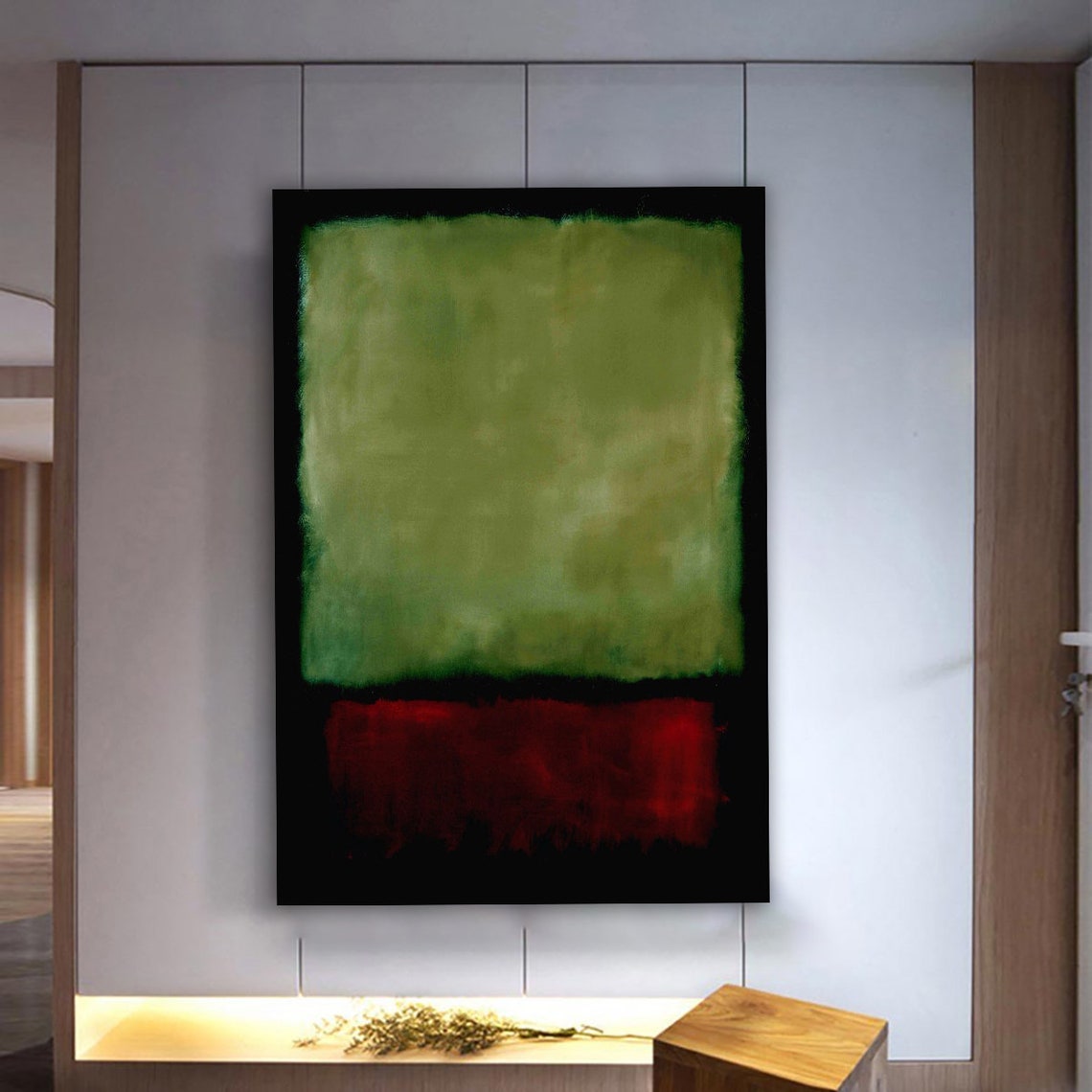 Mark Rothko Style Green and Red Abstract Color Field Modern Poster - Image 3