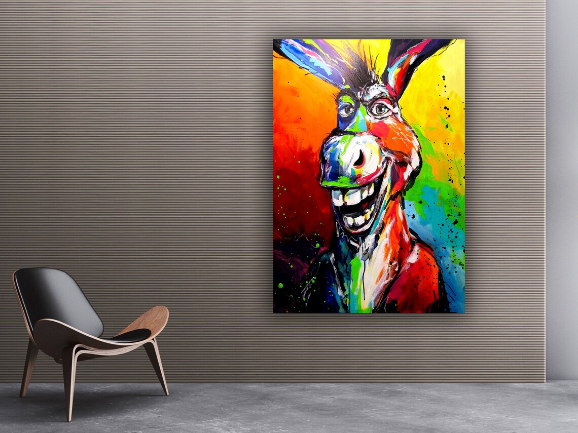 Funny Donkey Painting, Laughing Donkey Art Print