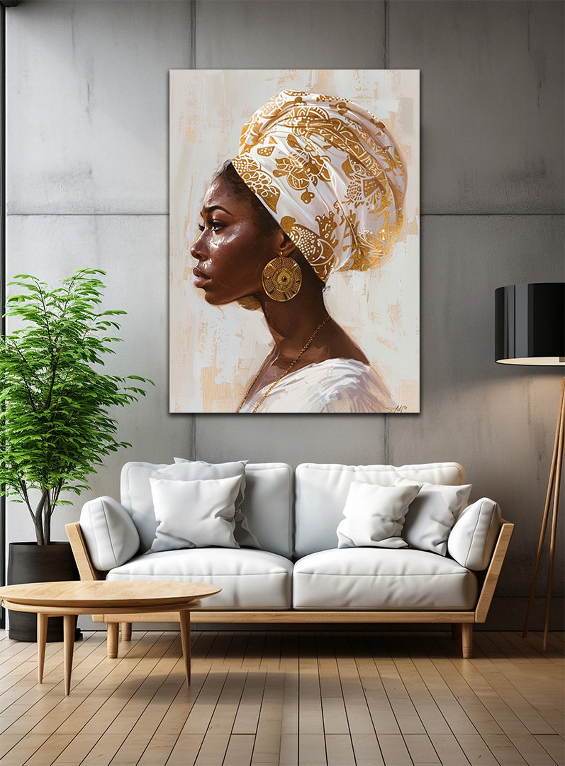 African Woman Gold Headwrap Profile Portrait Modern Art Poster - Image 3