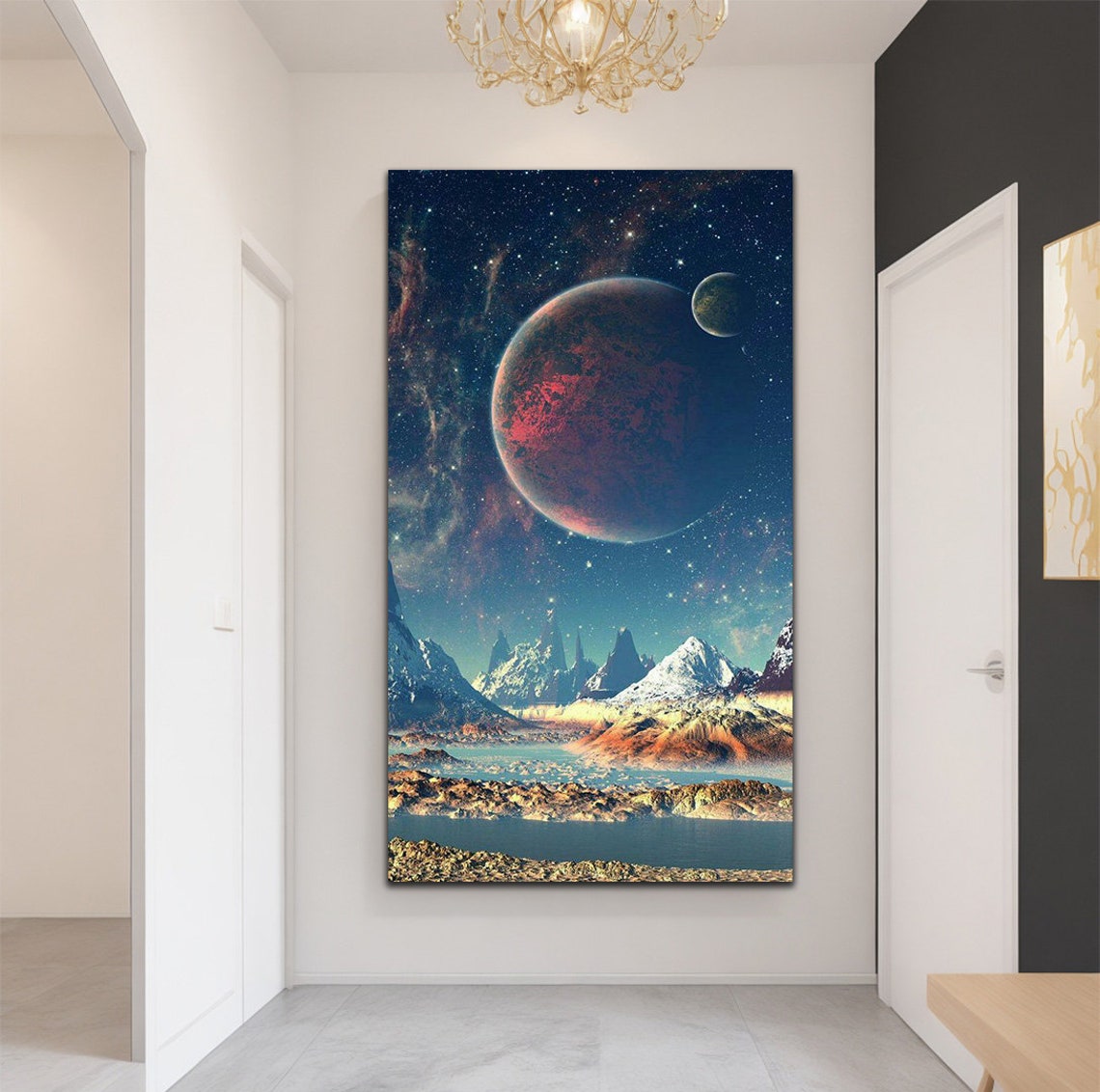 Sky Landscape Painting Moon Landscape Art Stars Wall Decor Sky Wall Decor - Image 3