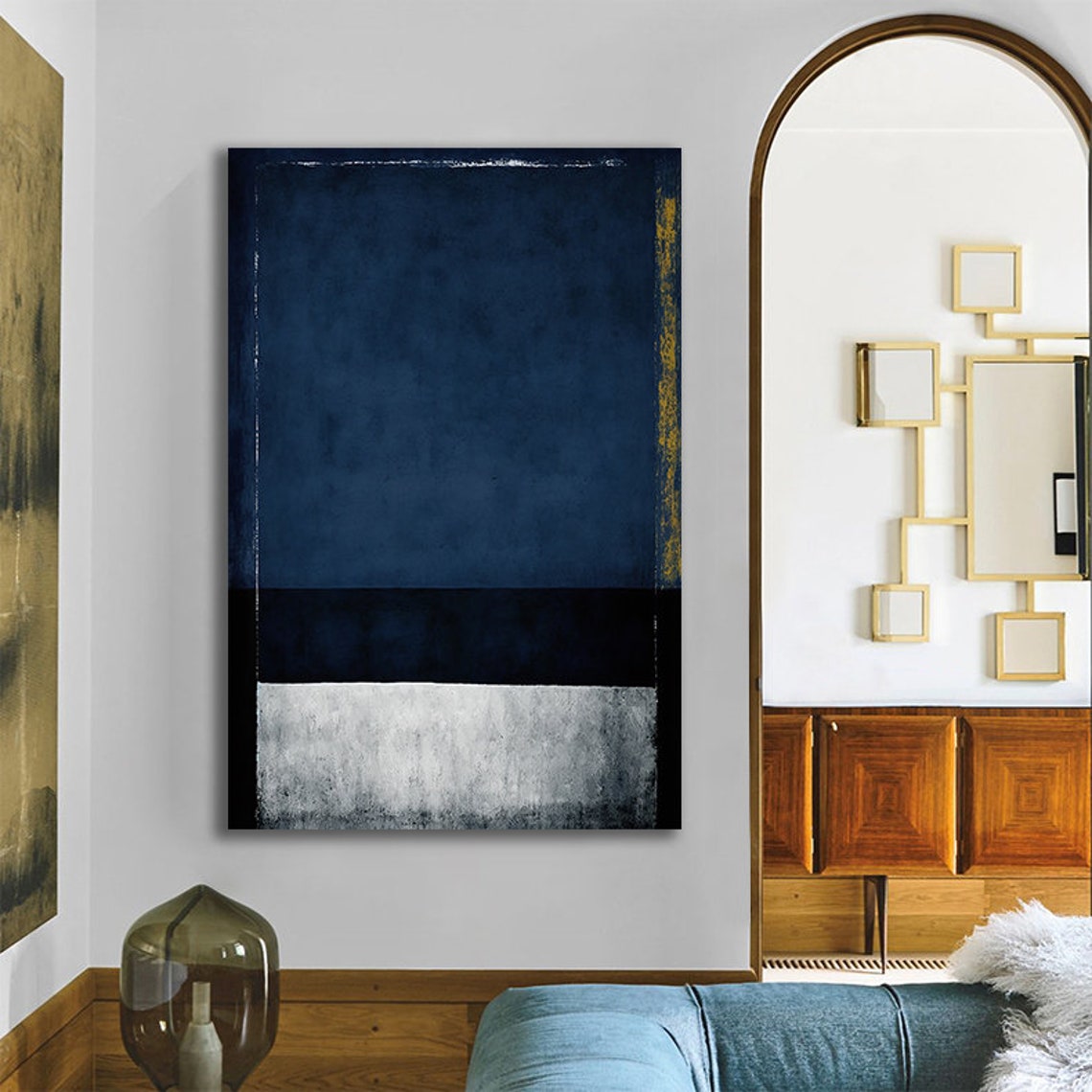 Rothko Style Navy Blue White Color Field Abstract Minimalist Wall Art