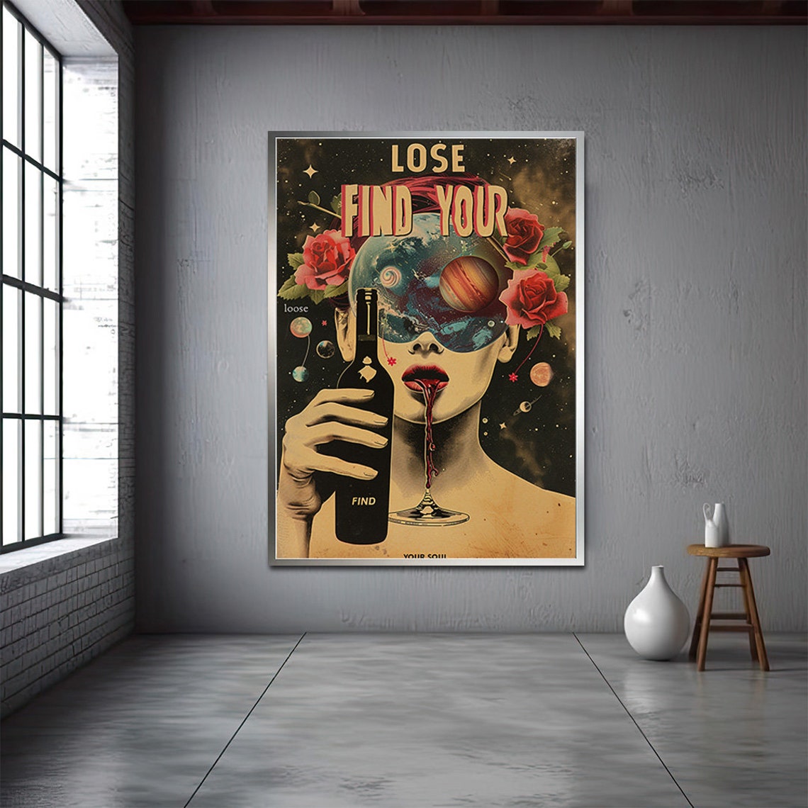 Find Your Soul Cosmic Wine Vintage Retro Glamour Quote Poster - Image 3