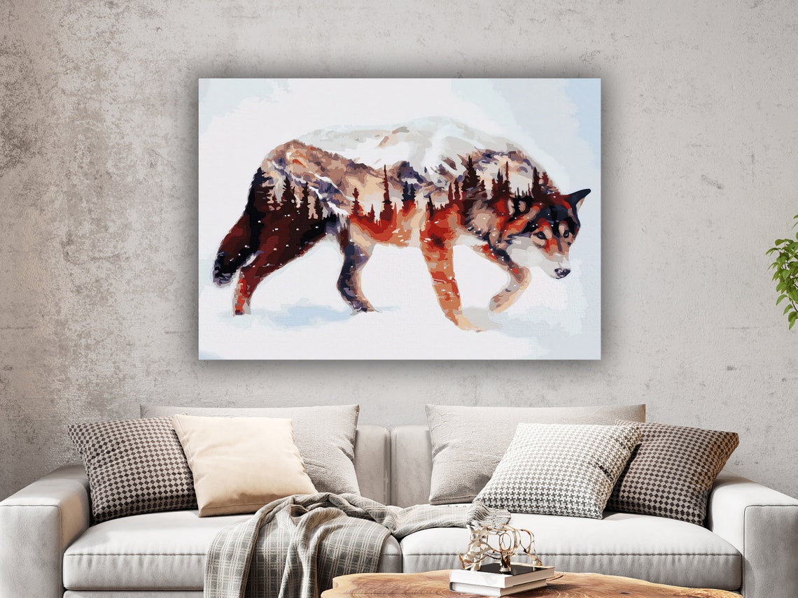 Wolf Forest Mountain Double Exposure Wildlife Nature Art Poster - Image 3