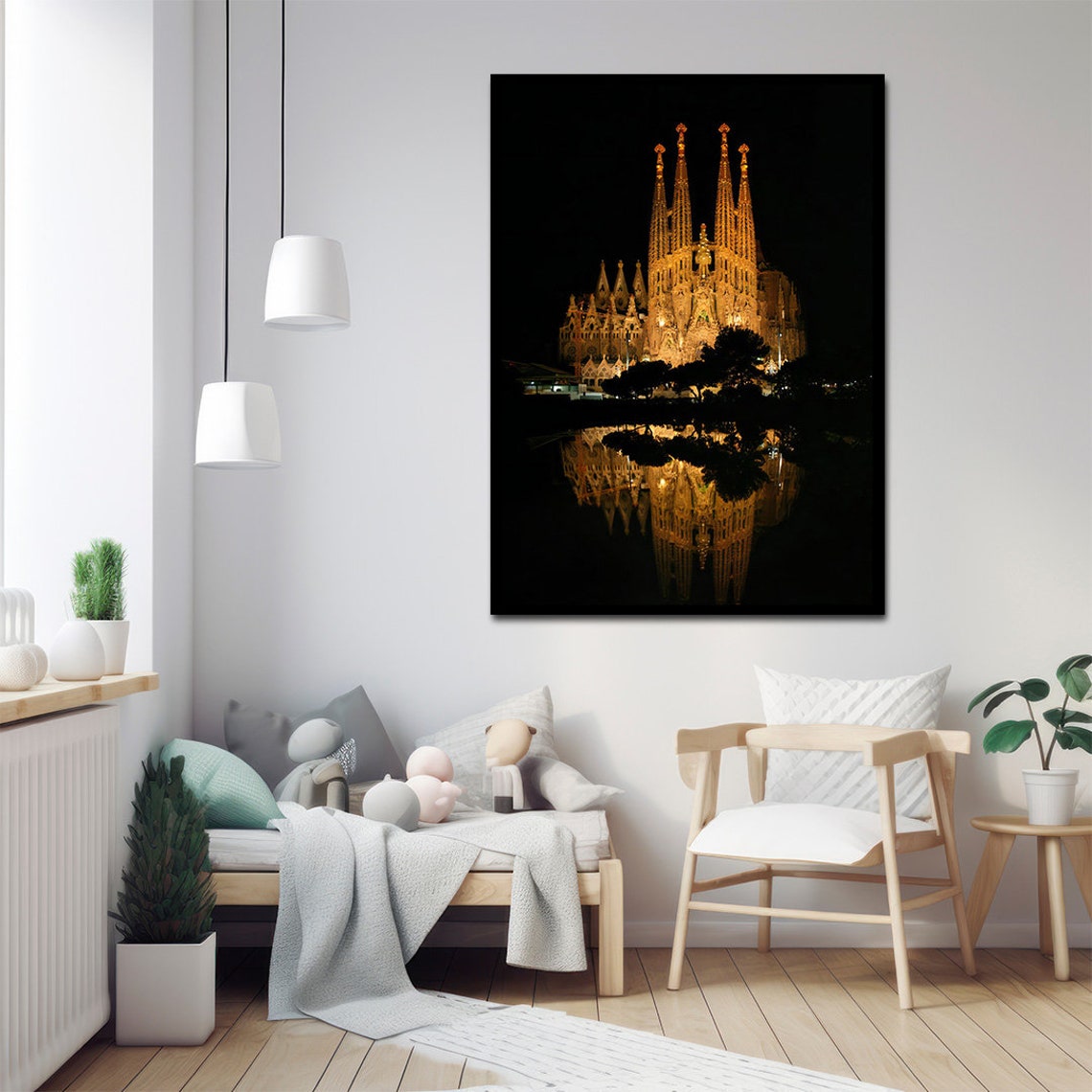 Sagrada Familia Night Reflection Barcelona Illuminated Landmark Poster - Image 2