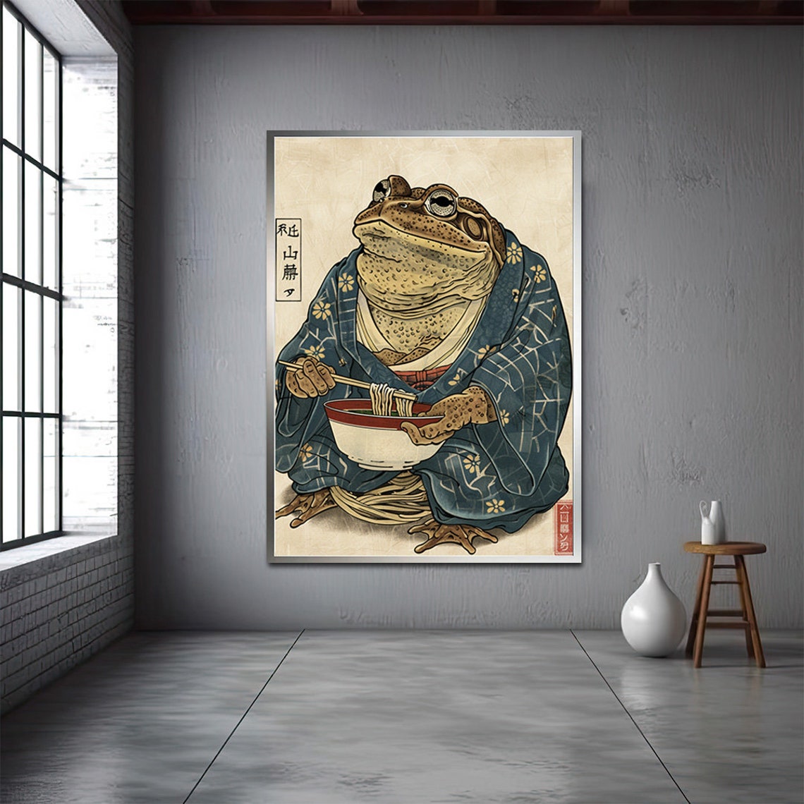Cheerful Japanese Toad Ramen Kimono Funny Vintage Art Poster - Image 3