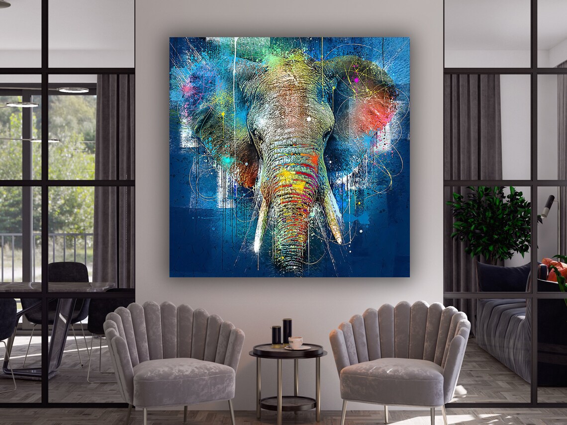 Elephant Modern Decor, Blue Tones Poster