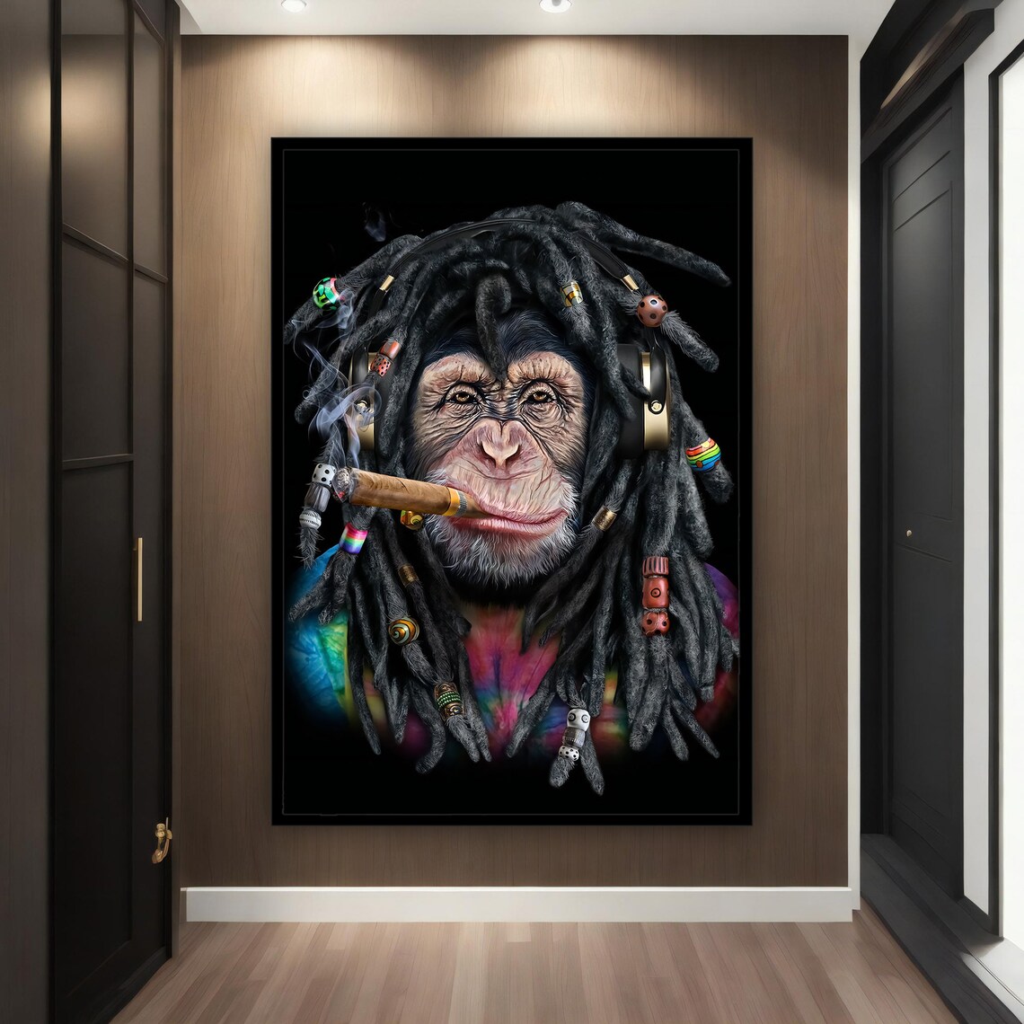 Hippie Monkey Painting, Rasta Hair Wall Art
