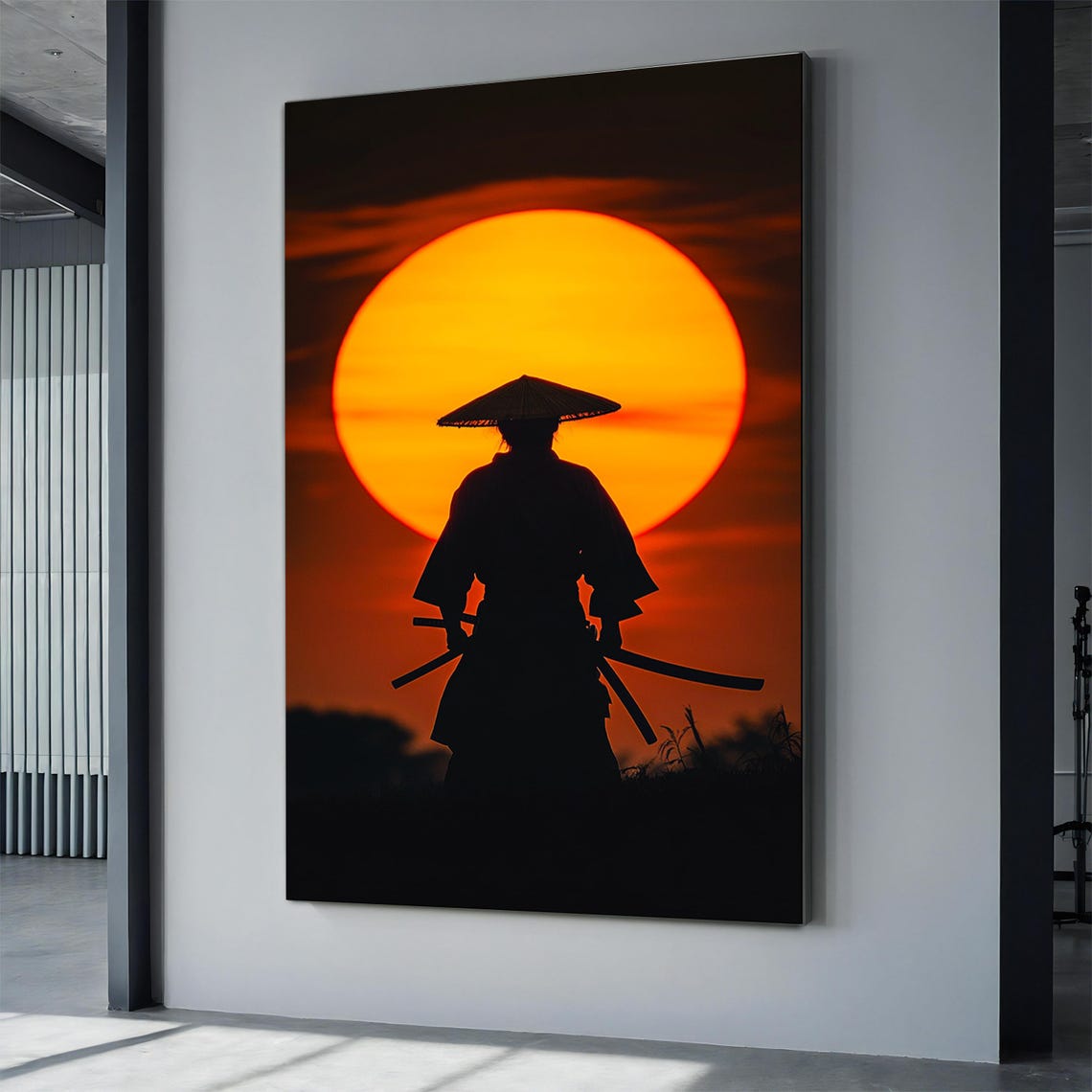 Samurai Silhouette Giant Red Sun Japanese Bushido Warrior Poster