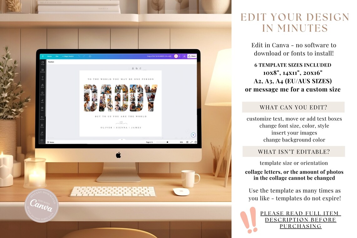 Daddy Photo Collage Template, Gift For Dad - Image 3