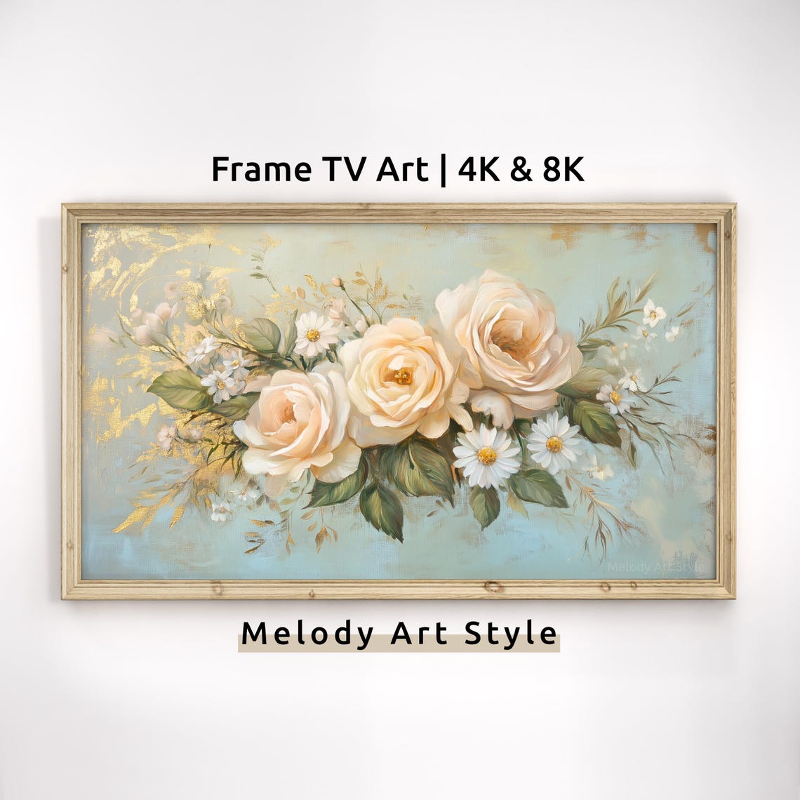 Cream Roses And White Daisies Victorian Botanical Floral Art Poster