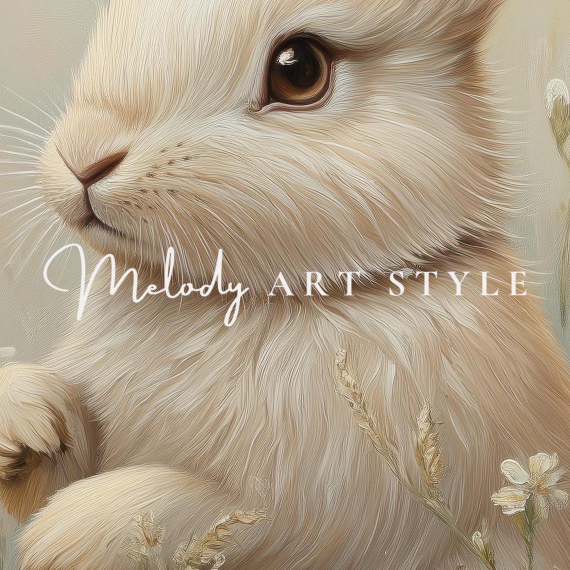 Sweet White Bunny In Wildflower Meadow Spring Pastel Art Poster - Image 2