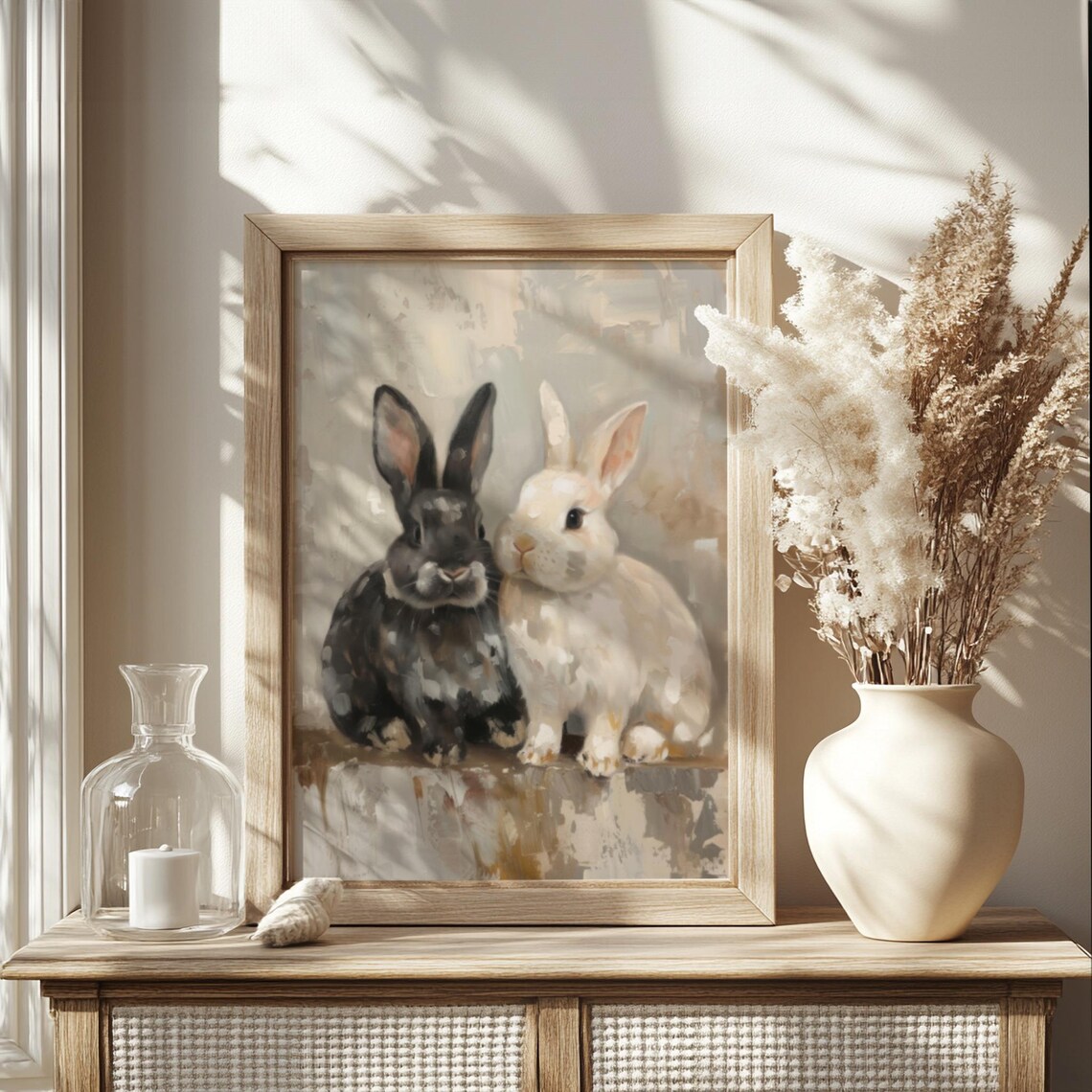 Black and White Bunnies Vintage Easter Portrait Art Print - Image 2