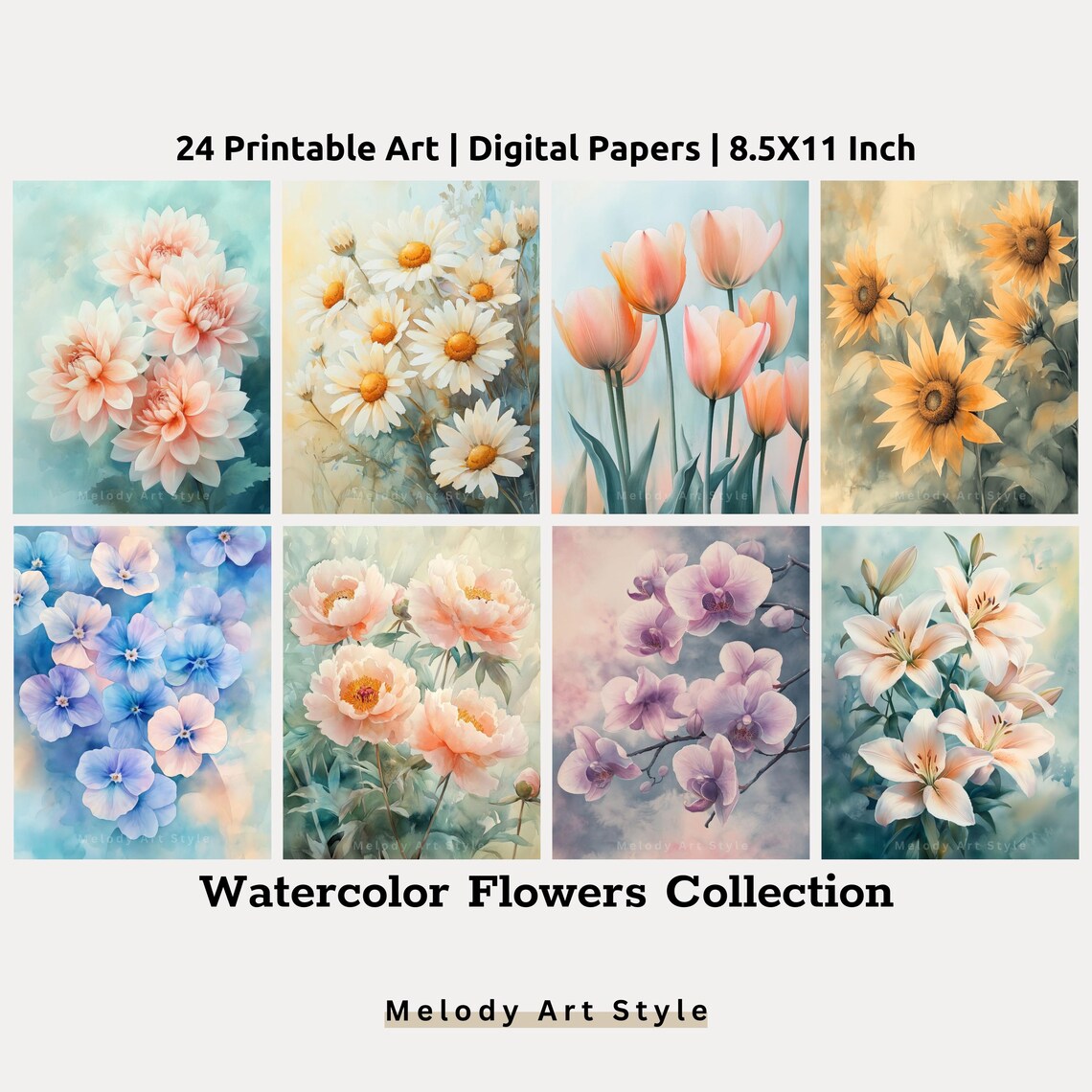 Watercolor Flowers Collection 24 Printable Floral Art Print Poster