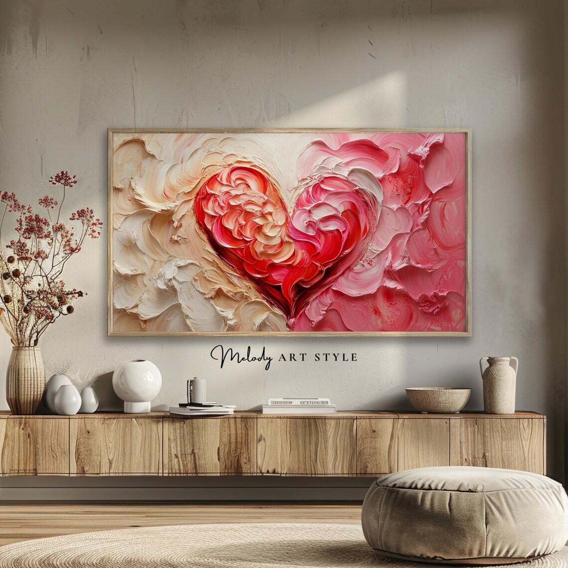Red And Pink Heart Frame, Rustic Vintage Art Print - Image 2