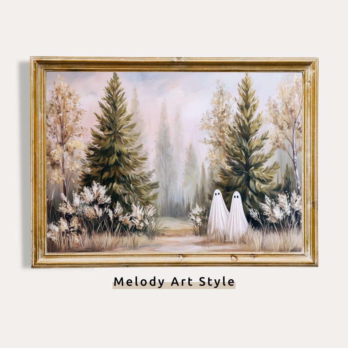 Wall Art Pine Forest Print Minimal Halloween Decor Neutral Fall Landscape Painting Calm P630