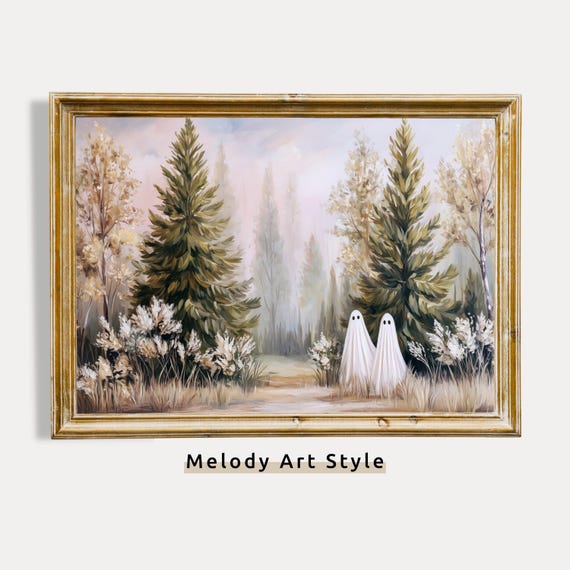 Wall Art Pine Forest Print Minimal Halloween Decor Neutral Fall Landscape Painting Calm P630