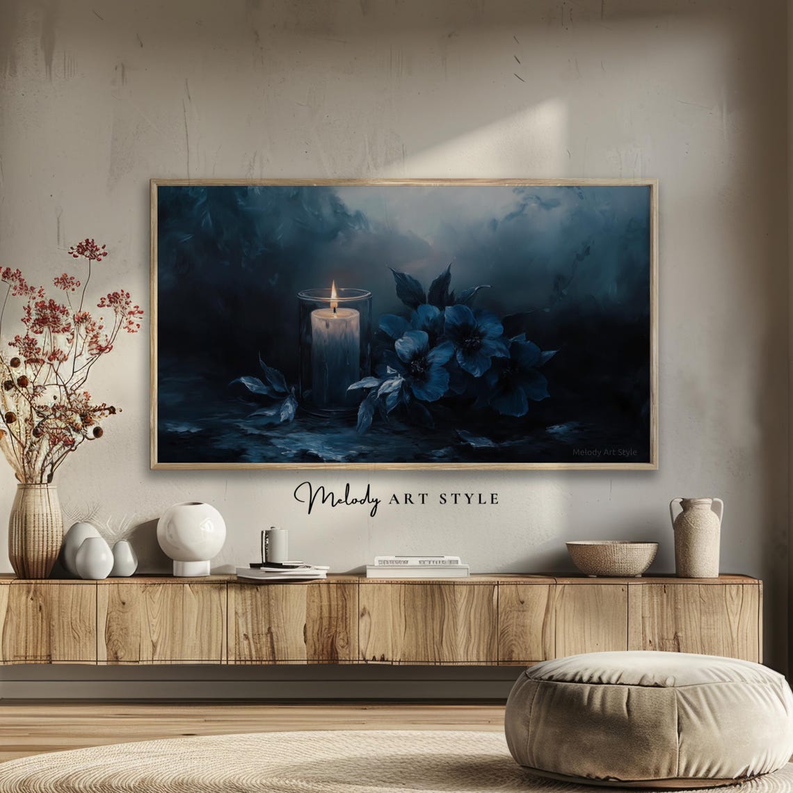 Dark Academia Frame Tv Art Blue Floral Gothic Candle Painting Vintage Moody Aesthetic Mysterious Still Life F220 - Image 2
