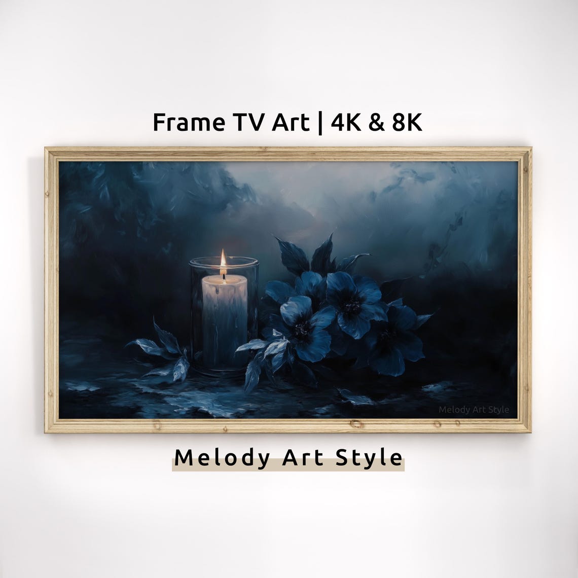 Dark Academia Frame Tv Art Blue Floral Gothic Candle Painting Vintage Moody Aesthetic Mysterious Still Life F220