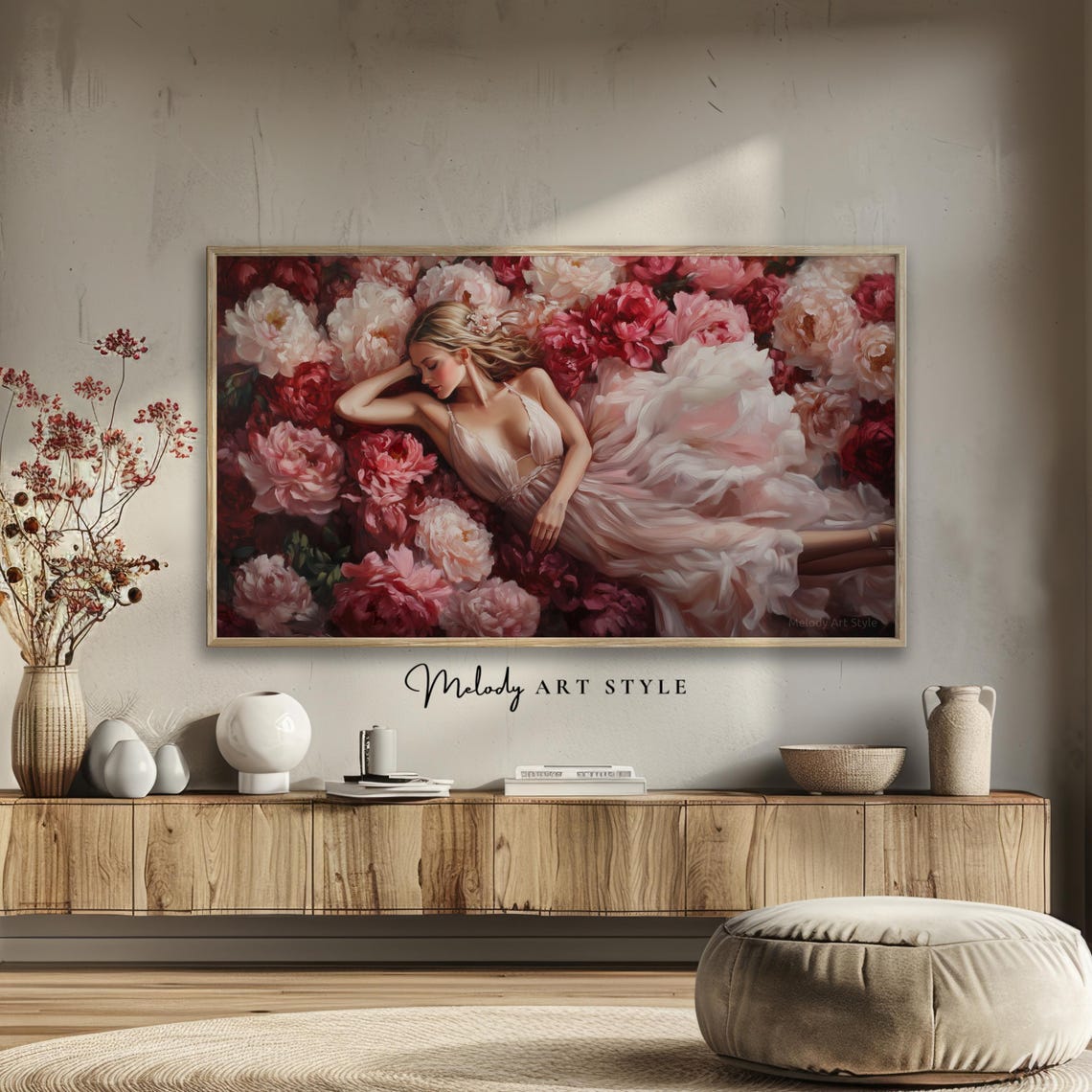 Ballerina In Flowers Frame Tv Art 4k 8k Soft Floral Valentines Day Decor Romantic Woman In Peonies Wallpaper Love Screensaver F206 - Image 2