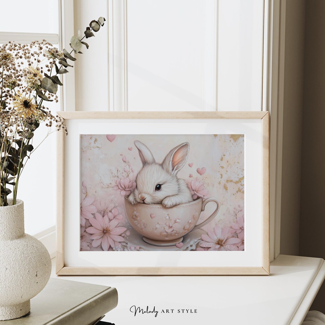 Cute Bunny In Pink Floral Teacup Spring Animal Portrait Poster - Image 2