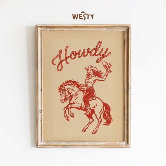 Howdy Cowgirl Poster Western Wall Art Vintage Rodeo Girl Print