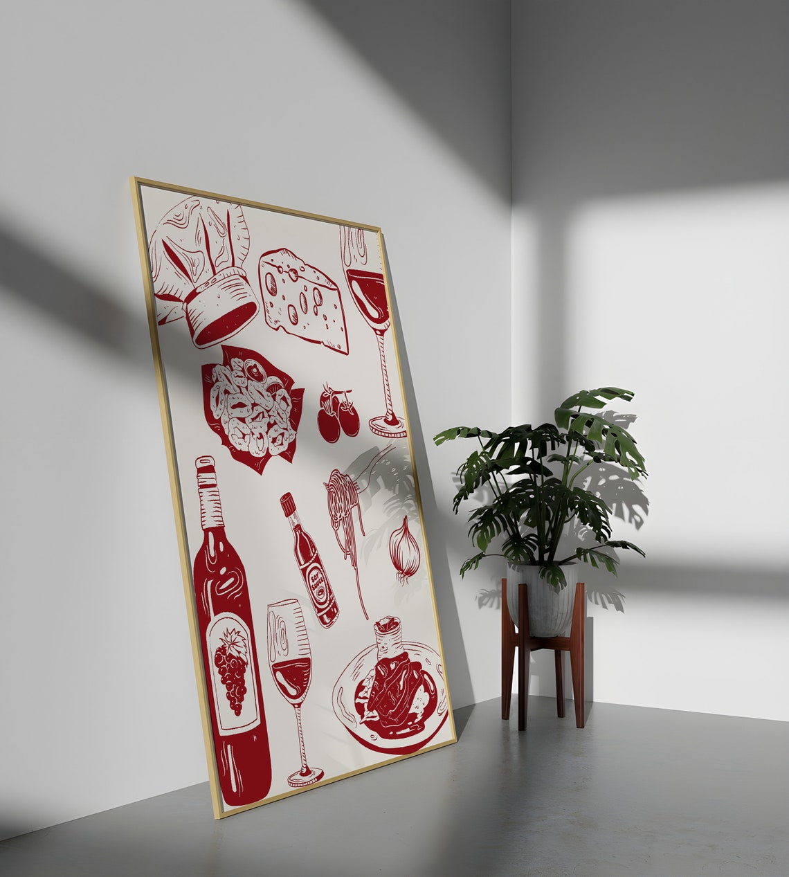 Italian Dinner Party Red Line Art Food and Wine Kitchen Poster - Image 2
