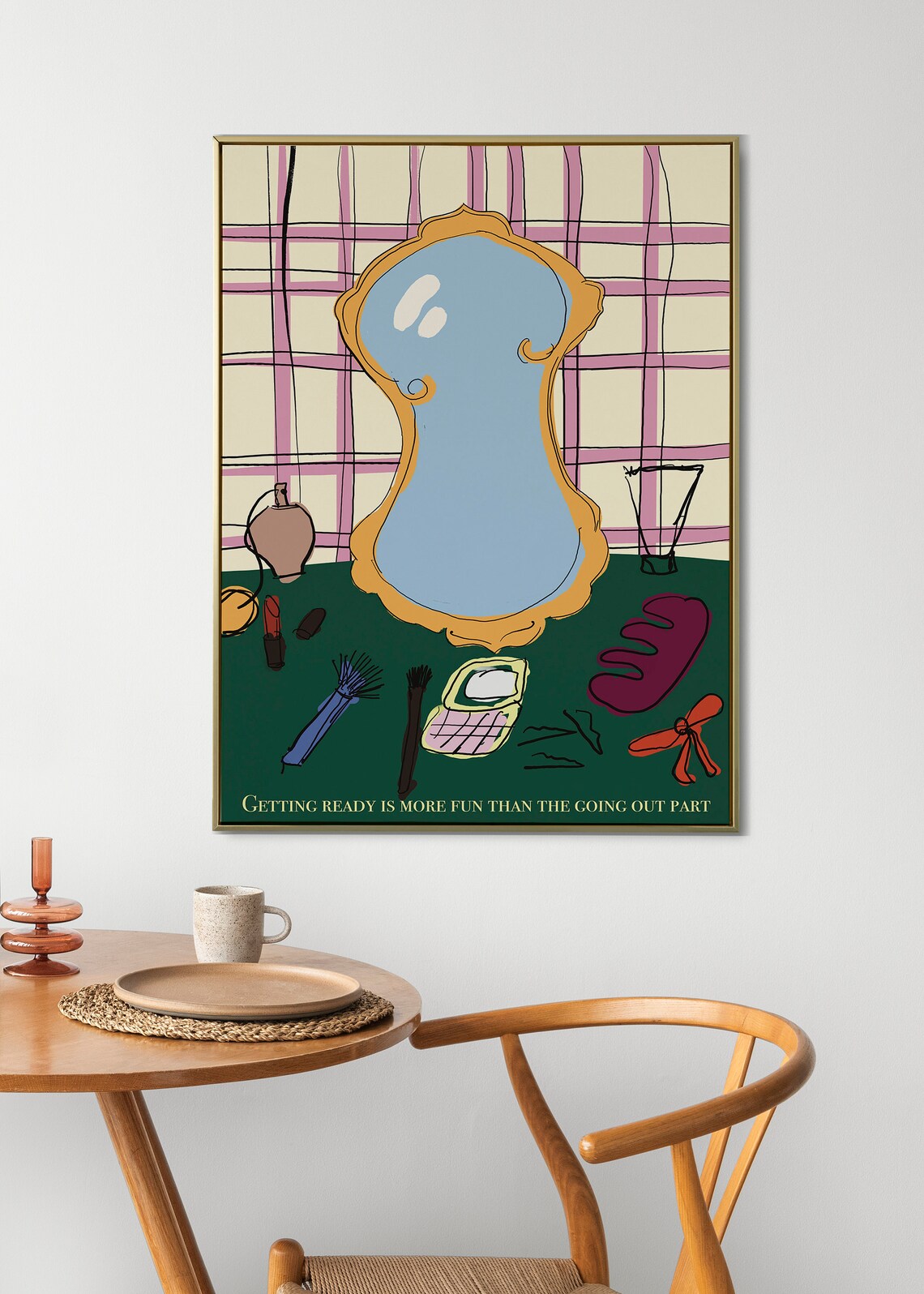Girl Night Print Girly Aesthetic Poster Vintage Hand Drawn Illustration Retro Preppy Wall Art Coquette Girl Room Decor For Apartments
