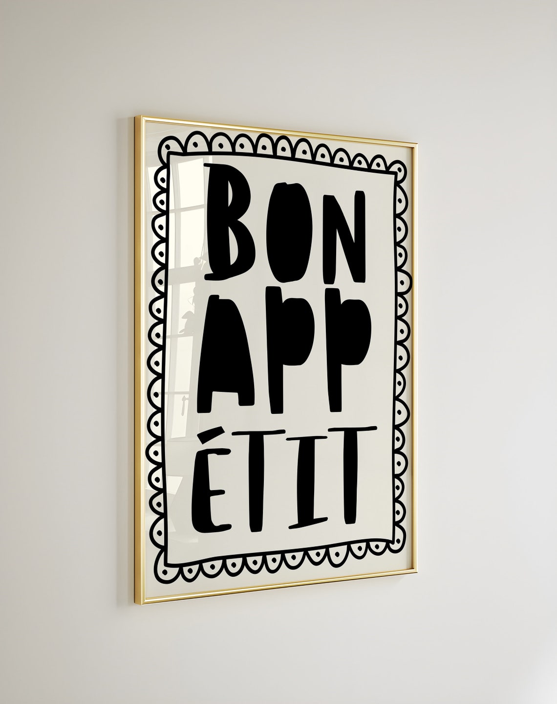 Bon Appetit Black Typography Scalloped Border Kitchen Poster - Image 3