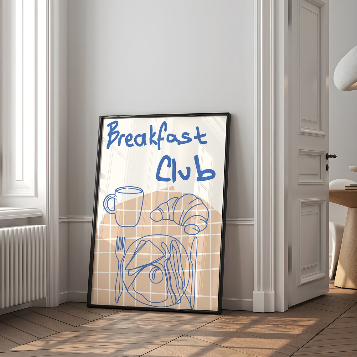 Breakfast Club Blue Line Art Croissant Coffee Morning Poster - Image 2