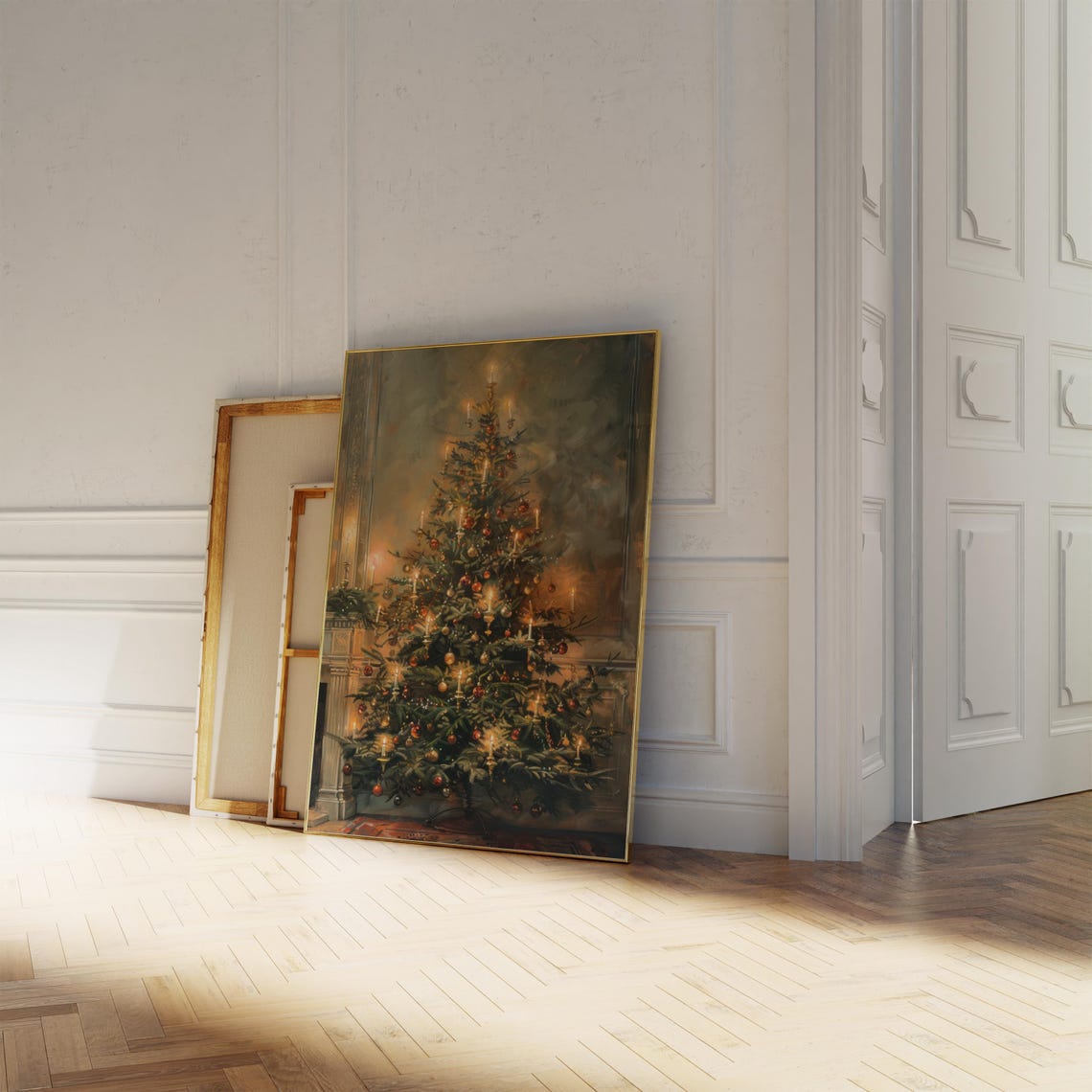 Candlelit Christmas Tree With Ornaments Cozy Interior Poster - Image 3