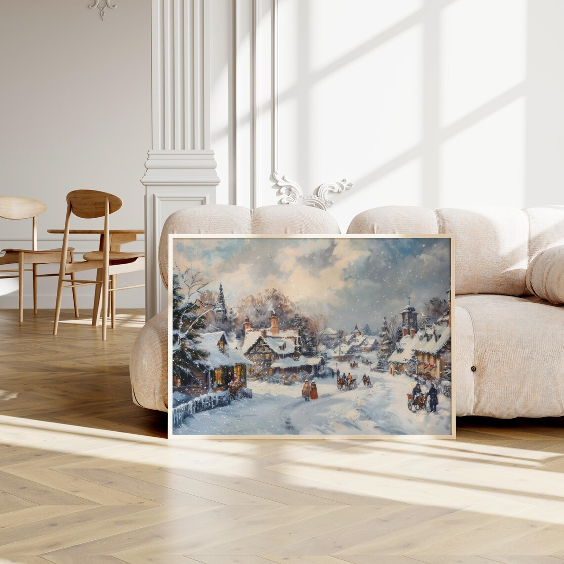 Snowy Christmas Village Horse Carriage Winter Wonderland Poster - Image 2