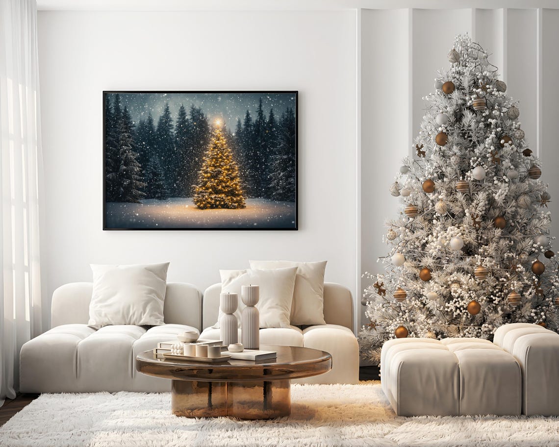 Magical Glowing Christmas Tree In Snowy Forest Night Snowfall Poster - Image 3