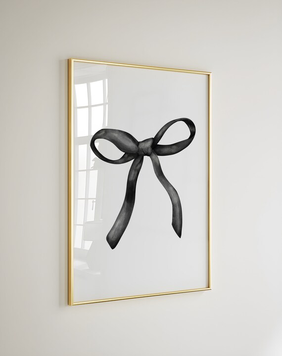 Elegant Black Ribbon Bow Hand Drawn Watercolor Illustration Poster