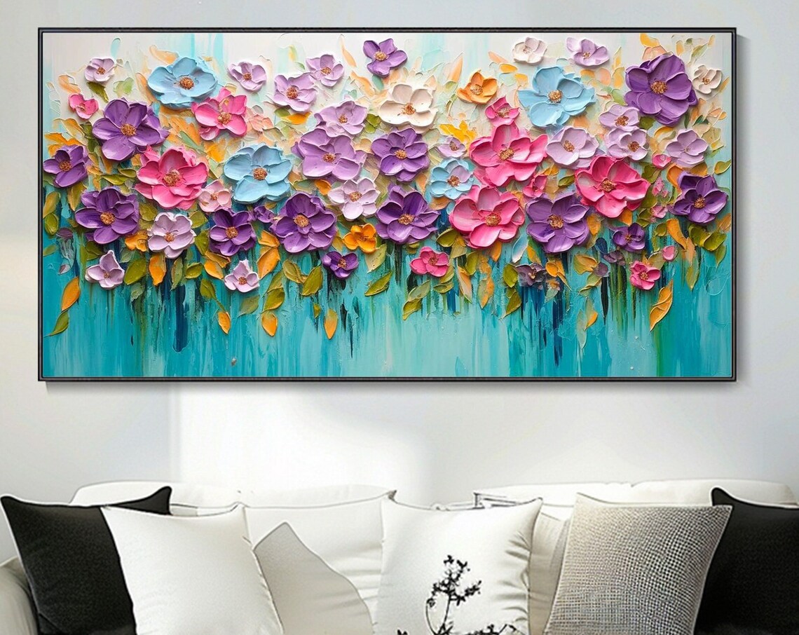 Abstract Colorful Flowers, Textured Oil Painting Wall Art